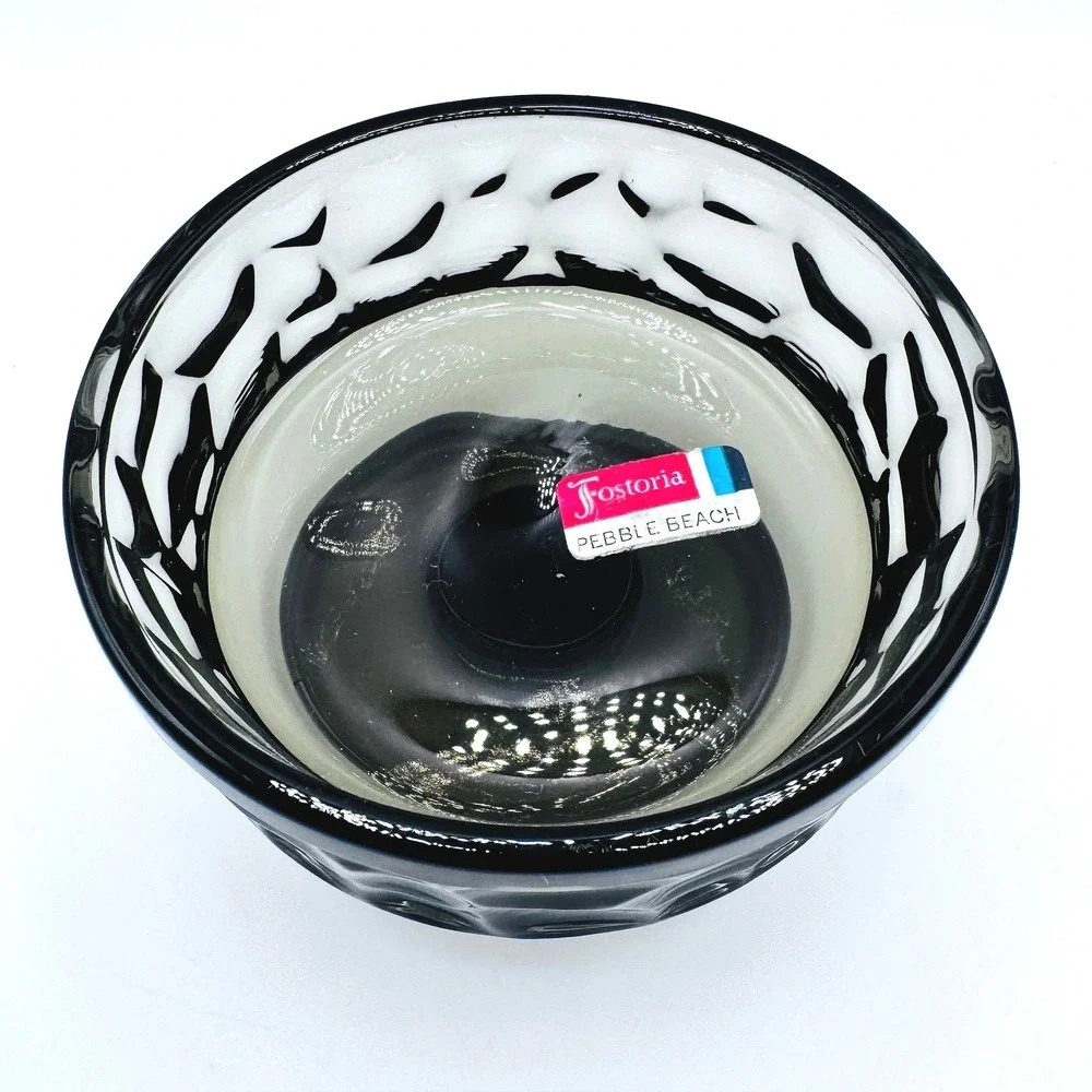 Fostoria Pebble Beach Smoke Gray Glass Pedestal‎ Dessert Bowl Thumbprint Sticker